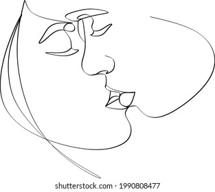 Abstract man and woman touch by one line vector drawing. Portrait minimalistic style. Botanical print. Nature symbol of cosmetics. Modern continuous line art. Fashion print. Beaty salon