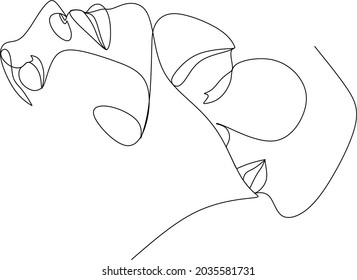 Abstract man and woman touch by one line vector drawing. Portrait minimalistic style. Botanical print. Nature symbol of cosmetics. Modern continuous line art. Fashion print. Beaty salon