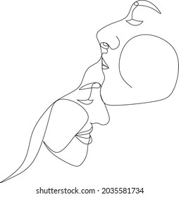 Abstract man and woman touch by one line vector drawing. Portrait minimalistic style. Botanical print. Nature symbol of cosmetics. Modern continuous line art. Fashion print. Beaty salon