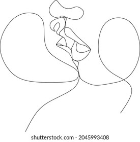 Abstract man and woman touch by one line vector drawing. Portrait minimalistic style. Botanical print. Nature symbol of cosmetics. Modern continuous line art. Fashion print. Beaty salon