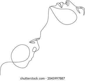 Abstract man and woman touch by one line vector drawing. Portrait minimalistic style. Botanical print. Nature symbol of cosmetics. Modern continuous line art. Fashion print. Beaty salon