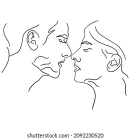 Abstract man and woman touch by one line vector drawing. Portrait minimalistic style. Botanical print. Nature symbol of cosmetics. Modern line art. Fashion print. Beauty salon.