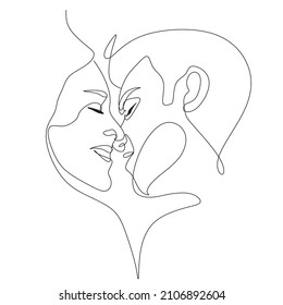 Abstract man and woman touch by one line vector drawing. Portrait minimalistic style. Botanical print. Nature symbol of cosmetics. Modern continuous line art. Fashion print. Beaty salon