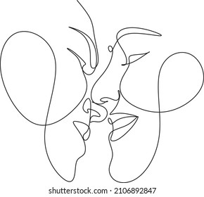 Abstract man and woman touch by one line vector drawing. Portrait minimalistic style. Botanical print. Nature symbol of cosmetics. Modern continuous line art. Fashion print. Beaty salon