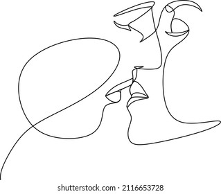 Abstract man and woman touch  by one line vector drawing. Portrait minimalistic style. Botanical print. Nature symbol of cosmetics. Modern continuous line art. Fashion print. Beaty salon