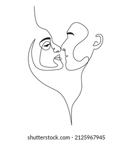 Abstract man and woman touch by one line vector drawing. Portrait minimalistic style. Botanical print. Nature symbol of cosmetics. Modern continuous line art. Fashion print. Beaty salon