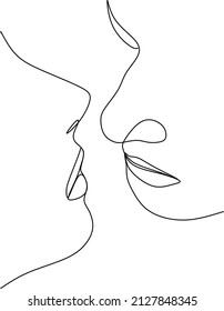 Abstract man and woman touch  by one line vector drawing. Portrait minimalistic style. Botanical print. Nature symbol of cosmetics. Modern continuous line art. Fashion print. Beaty salon
