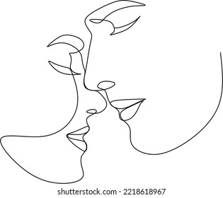 Abstract man and woman touch  by one line vector drawing. Portrait minimalistic style. Botanical print. Nature symbol of cosmetics. Modern continuous line art. Fashion print. Beaty salon