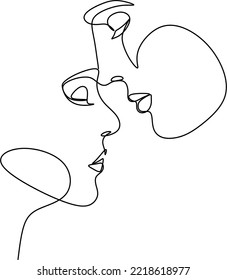 Abstract man and woman touch  by one line vector drawing. Portrait minimalistic style. Botanical print. Nature symbol of cosmetics. Modern continuous line art. Fashion print. Beaty salon