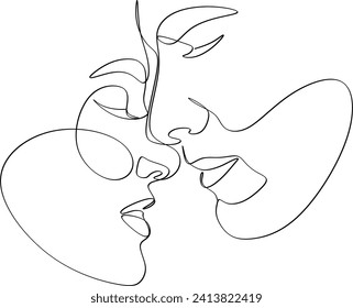 Abstract man and woman touching in one vector illustration. Portrait in a minimalist style. Contemporary continuous line art. Fashionable print. Beauty saloon