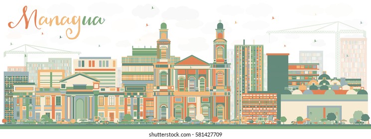 Abstract Managua Skyline with Color Buildings. Vector Illustration. Business Travel and Tourism Concept with Modern Architecture. Image for Presentation Banner Placard and Web Site.