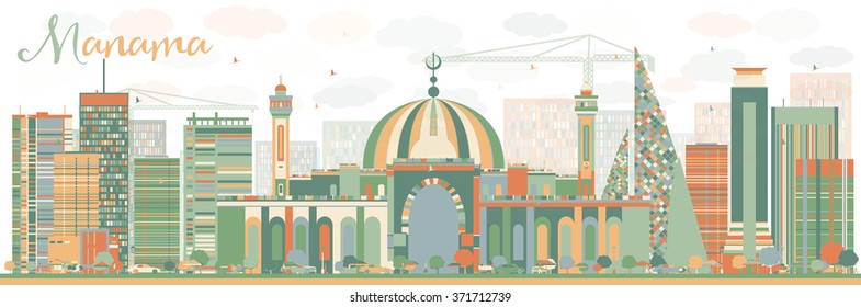 Abstract Manama Skyline with Color Buildings. Vector Illustration. Business Travel and Tourism Concept with Modern Buildings. Image for Presentation Banner Placard and Web Site.