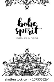 Abstract mandala banner design. Vector creative illustration with oriental boho elements. Black isolated theme flyers template