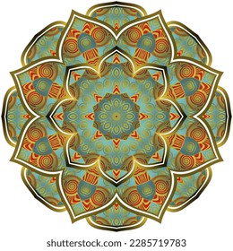 Abstract mandala with beautiful green and red textured gold stripes