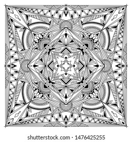 Abstract Mandala. Black and white pattern for adult coloring book. Vintage decorative elements. Oriental pattern, vector illustration.