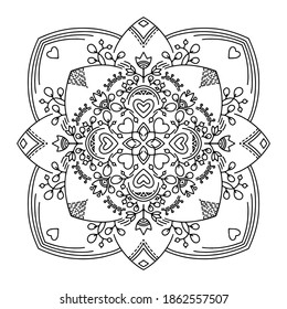 Abstract Mandala. Black and white pattern for adult coloring book. Vintage decorative elements. Oriental pattern, vector illustration.