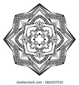 Abstract Mandala. Black and white pattern for adult coloring book. Vintage decorative elements. Oriental pattern, vector illustration.