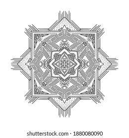 Abstract Mandala. Black and white pattern for adult coloring book. Vintage decorative elements. Oriental pattern, vector illustration.