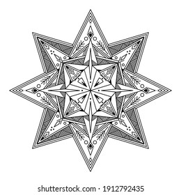 Abstract Mandala. Black and white pattern for adult coloring book. Vintage decorative elements. Oriental pattern, vector illustration.