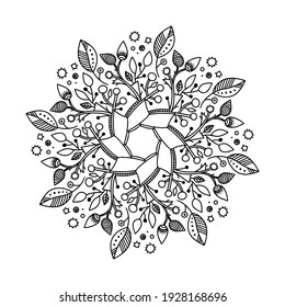 Resumen Mandala. Patrón blanco y negro para el libro de colorantes para adultos. Elementos decorativos de época. Patrón oriental, ilustración vectorial.