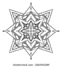 Abstract Mandala. Black and white pattern for adult coloring book. Vintage decorative elements. Oriental pattern, vector illustration.