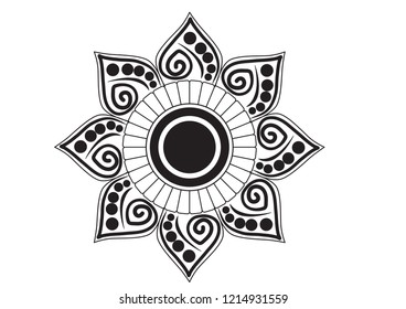 Abstract mandala. Decorative design element for yoga mat, cover, tapestry. Ornament in circle. Round floral pattern. Indian, turkish, arabic motifs. Bright ethnic arabesque. Vector illustration.