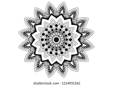 Abstract mandala. Decorative design element for yoga mat, cover, tapestry. Ornament in circle. Round floral pattern. Indian, turkish, arabic motifs. Bright ethnic arabesque. Vector illustration.