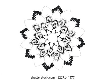 Abstract mandala. Decorative design element for yoga mat, cover, tapestry. Ornament in circle. Round floral pattern. Indian, turkish, arabic motifs. Bright ethnic arabesque. Vector illustration.
