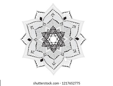 Abstract mandala. Decorative design element for yoga mat, cover, tapestry. Ornament in circle. Round floral pattern. Indian, turkish, arabic motifs. Bright ethnic arabesque. Vector illustration.