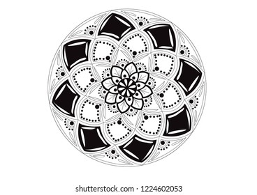 Abstract mandala. Decorative design element for yoga mat, cover, tapestry. Ornament in circle. Round floral pattern. Indian, turkish, arabic motifs. Bright ethnic arabesque. Vector illustration.