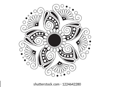 Abstract mandala. Decorative design element for yoga mat, cover, tapestry. Ornament in circle. Round floral pattern. Indian, turkish, arabic motifs. Bright ethnic arabesque. Vector illustration.