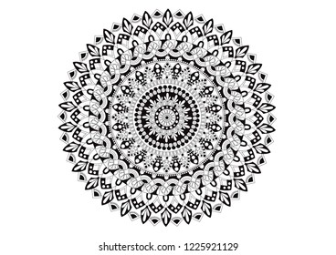 Abstract mandala. Decorative design element for yoga mat, cover, tapestry. Ornament in circle. Round floral pattern. Indian, turkish, arabic motifs. Bright ethnic arabesque. Vector illustration.