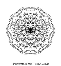 Abstract mandala. Decorative design element for yoga mat, cover, tapestry. Ornament in circle. Round floral pattern. Coloring book page. Bright ethnic arabesque. Vector illustration.