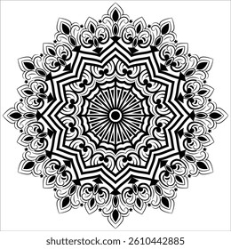 Abstract Mandala Design for Coloring Book Page. Ethnic, paisley, motif, lace, swirl, henna, tattoo, logo design. 