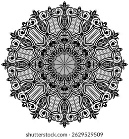 Abstract Mandala Design for Coloring Book Page. Ethnic, paisley, motif, lace, swirl, henna, tattoo, logo design.  