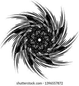 Abstract mandala design element. Chaotic motion twisted shape.