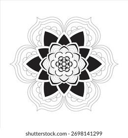 Design de Mandala abstrato com padrão geométrico preto e branco intrincado perfeito para colorir páginas ou elementos decorativos
