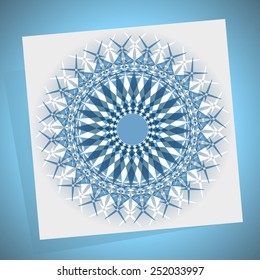 Abstract mandala design on blue background, vector illustration