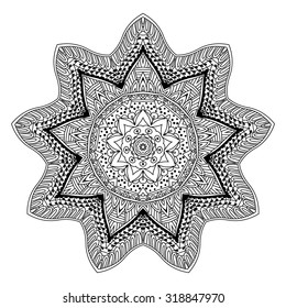 abstract mandala design round ornament. Art therapy outline template for illuminate