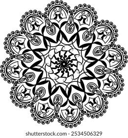  Diseño Abstractas del mandala con los patrones del remolino, arte blanco y negro de la línea para colorear, Elementos ornamentados geométricos y florales, 
Arte creativo para actividades de relajación, espirituales y de atención plena