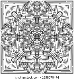 abstract mandala drawn with linear figures on a white background for coloring, vector, mandala