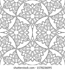Abstract mandala fish scale seamless pattern. Ornamental tile, mosaic background. Floral patchwork infinity card. Arabic, Indian, ottoman motifs. Vector illustration.   