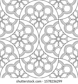 Abstract mandala fish scale seamless pattern. Ornamental tile, mosaic background. Floral patchwork infinity card. Arabic, Indian, ottoman motifs. Vector illustration.   
