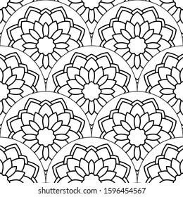Patrón sin fisuras de la escala de peces del mandala Abstractas. Azulejo ornamental, fondo de mosaico. Tarjeta de infinito de patchwork floral. Motivos árabes, indios, otomanos. Ilustración vectorial. 