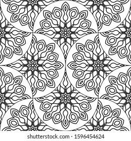Abstract mandala fish scale seamless pattern. Ornamental tile, mosaic background. Floral patchwork infinity card. Arabic, Indian, ottoman motifs. Vector illustration. 