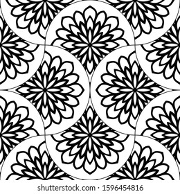 Abstract mandala fish scale seamless pattern. Ornamental tile, mosaic background. Floral patchwork infinity card. Arabic, Indian, ottoman motifs. Vector illustration. 