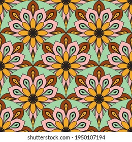 Resumen de la escala de peces mandala sin fisuras. Baldosas ornamentales, fondo de mosaico. Tarjeta de infinito con patchwork floral. motivos árabes, indios y otomanos.