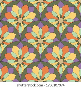 Resumen de la escala de peces mandala sin fisuras. Baldosas ornamentales, fondo de mosaico. Tarjeta de infinito con patchwork floral. motivos árabes, indios y otomanos.