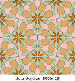 Abstract mandala fish scale seamless pattern. Ornamental tile, mosaic background. Floral patchwork infinity card. Arabic, Indian, ottoman motifs.