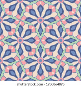 Resumen de la escala de peces mandala sin fisuras. Baldosas ornamentales, fondo de mosaico. Tarjeta de infinito con patchwork floral. motivos árabes, indios y otomanos.
